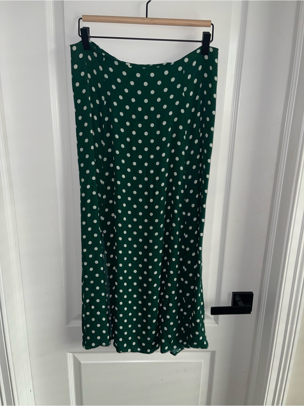 Reformation Green Polka Dot Midi Skirt Size 10 Flowy A-Line Slip Skirt